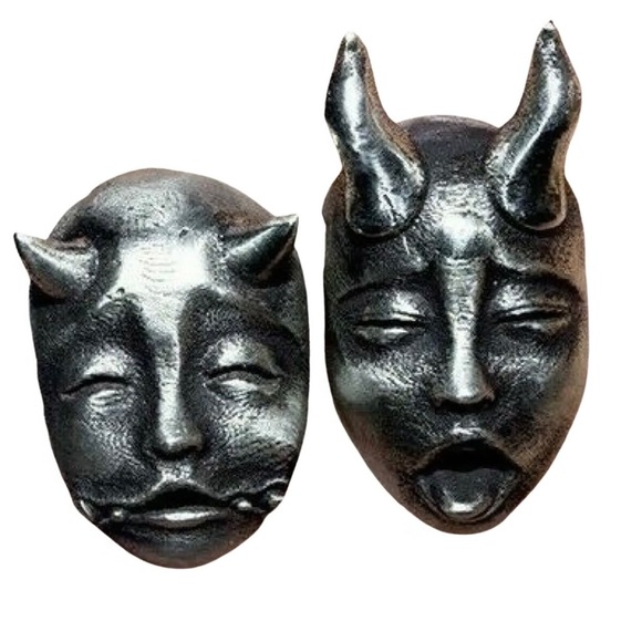 Baby Hannya Masks~ Horned Demon Oni Gargoyle Horror Medieval Theatre Oddity Stud - Picture 2 of 16